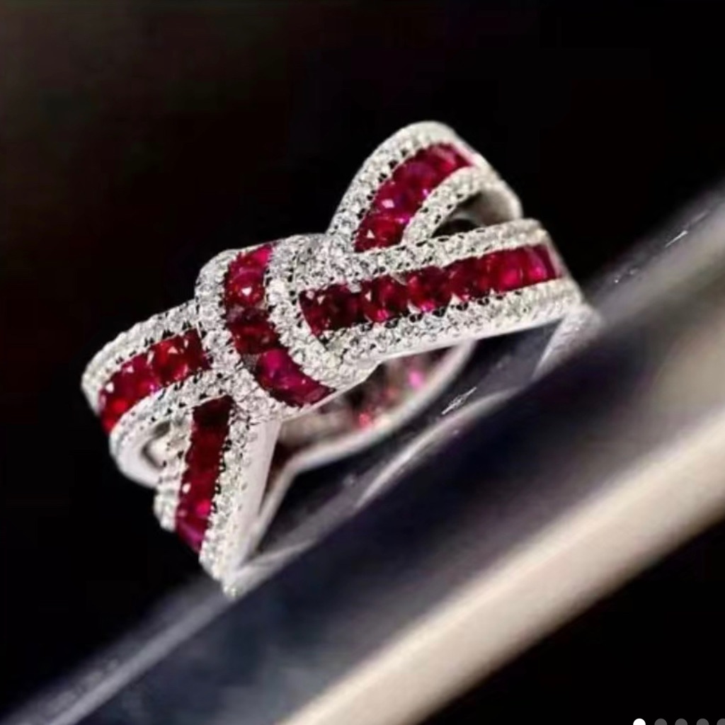 Beautiful Ruby Diamond Bow Knot Ring